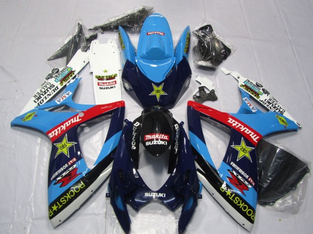 Azul Blanco Rockstar Makita Carenado Moto Suzuki GSXR 600 K6 2006-2007 Azul Blanco Rockstar Makita Carenado Moto Suzuki GSXR 600 K6 2006-2007