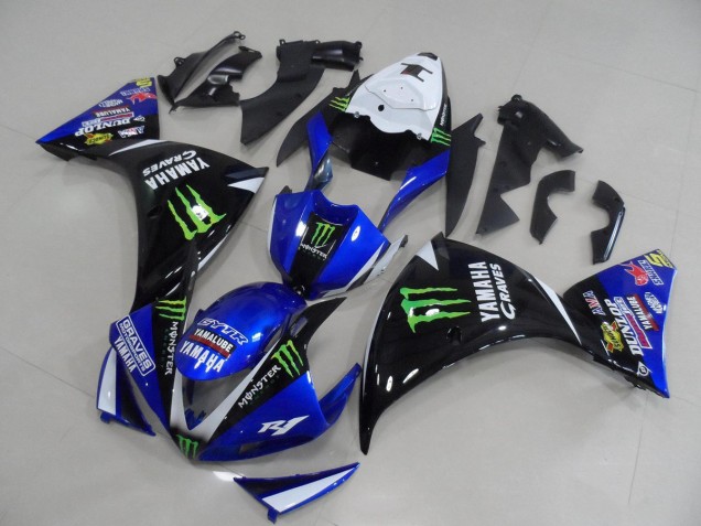 Azul Negro Monster Carenado & Plástico Moto Yamaha R1 2009-2011 Azul Negro Monster Carenado & Plástico Moto Yamaha R1 2009-2011