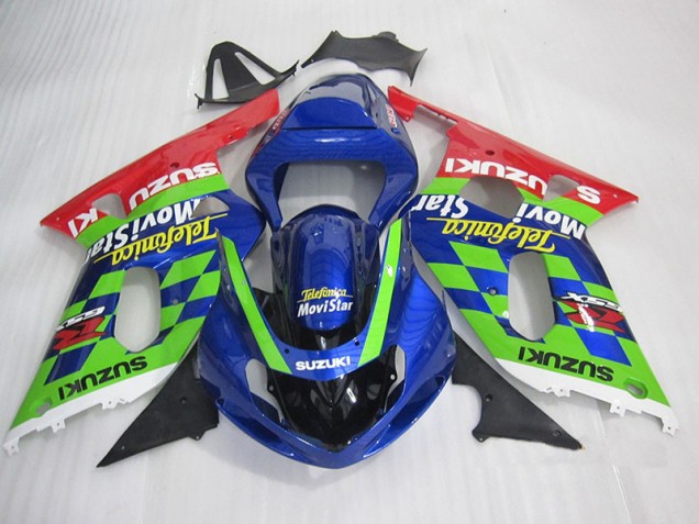Azul Verde Rojo Telefumia Movistar Carenado Moto Suzuki GSXR 600 K1 K2 K3 2001-2003 Azul Verde Rojo Telefumia Movistar Carenado Moto Suzuki GSXR 600 K1 K2 K3 2001-2003