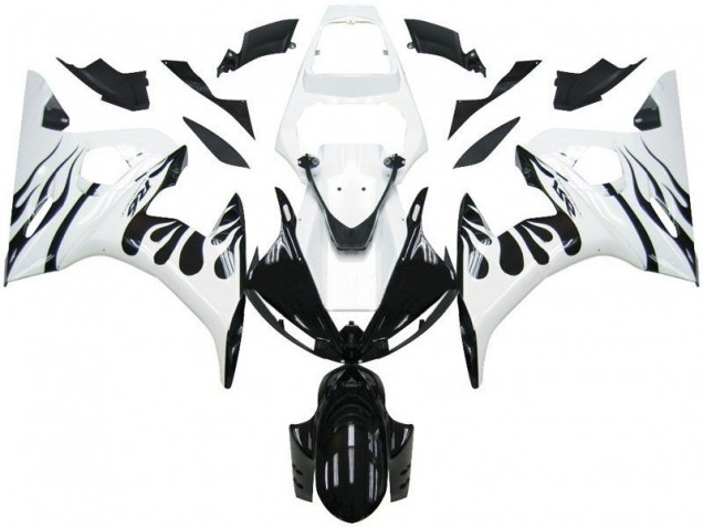 Blanco Llama Negro Carenado Moto Yamaha R6 2003-2005 Blanco Llama Negro Carenado Moto Yamaha R6 2003-2005