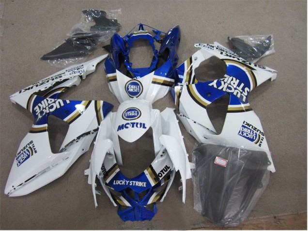 Blanco Lucky Strike Azul Motul Carenado Moto Suzuki GSXR 1000 K9 2009-2016 Blanco Lucky Strike Azul Motul Carenado Moto Suzuki GSXR 1000 K9 2009-2016