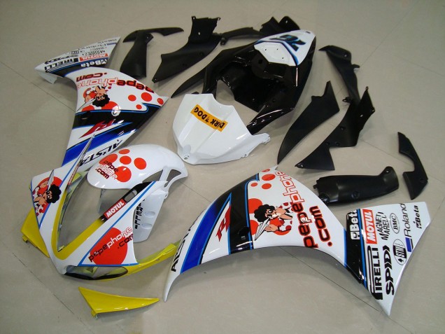 Blanco Negro Pepe Phone Carenado Moto Yamaha R1 2009-2011 Blanco Negro Pepe Phone Carenado Moto Yamaha R1 2009-2011
