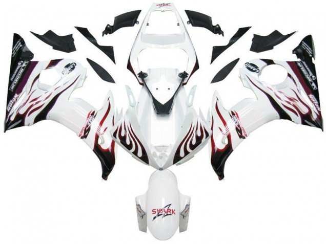 Blanco Negro Rojo Llama Carenado Moto Yamaha R6 2003-2005 Blanco Negro Rojo Llama Carenado Moto Yamaha R6 2003-2005