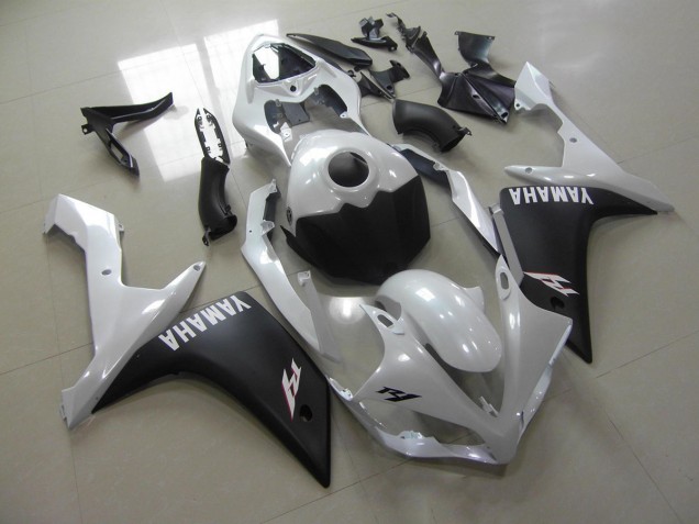 Blanco Perla Negro Mate Carenado Moto Yamaha R1 2007-2008 Blanco Perla Negro Mate Carenado Moto Yamaha R1 2007-2008