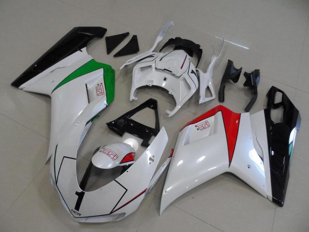 Blanco Perla con Italy Flag Carenado Moto Ducati 848 1098 1198 2007-2014 Blanco Perla con Italy Flag Carenado Moto Ducati 848 1098 1198 2007-2014