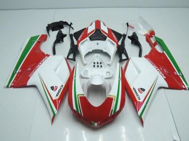 Blanco & Rojo con Verde Raya Carenado Moto Ducati 848 1098 1198 2007-2014