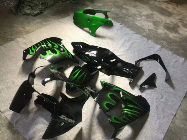 Brillante Negro Verde Llama Carenado Moto Kawasaki ZX9R 2000-2001 Brillante Negro Verde Llama Carenado Moto Kawasaki ZX9R 2000-2001