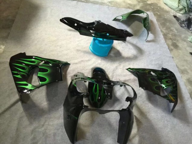 Brillante Negro Verde Llama Carenado Moto Kawasaki ZX9R 2002-2003 Brillante Negro Verde Llama Carenado Moto Kawasaki ZX9R 2002-2003
