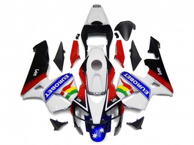 Carenado Moto Honda CBR600RR 2003-2004 - Blanco Rojo Azul Negro Brillante EuroBet