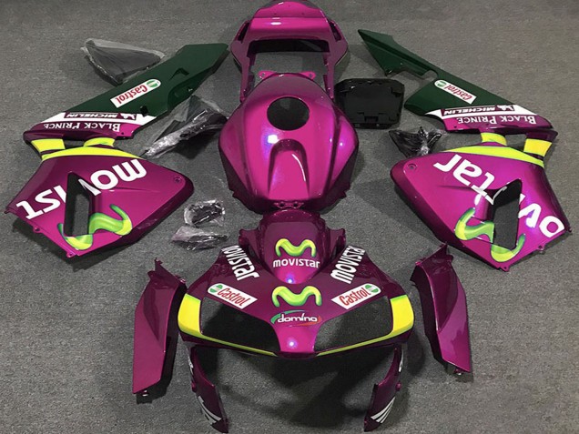 Carenados Moto Honda CBR600RR 2003-2004 - Hot Rosa Amarillo Verde MoviStar