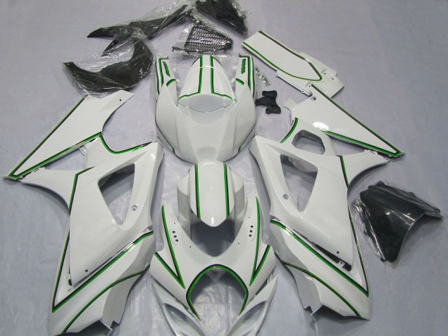 Carenados Moto Suzuki GSXR 1000 2007-2008 - Blanco Brillante Verde Pinstripe