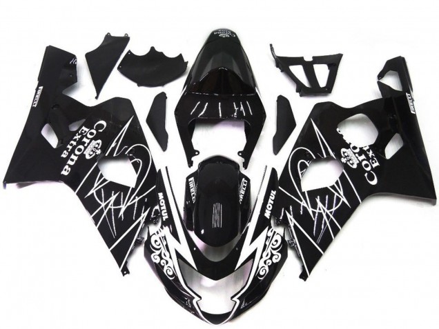 Carenados Moto Suzuki GSXR 600 / GSXR 750 2004-2005 - Negro Brillante Blanco Corona Estilo