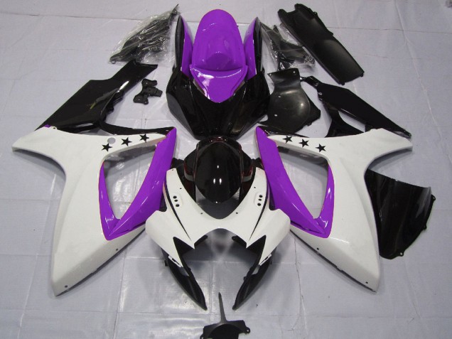 Carenados Moto Suzuki GSXR 600 / GSXR 750 2006-2007 - Púrpura Blanco Negro Brillante Estrella