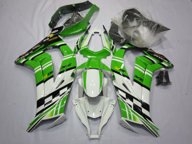 Carenado Moto Kawasaki ZX10R 2011-2015 - Blanco Verde Amarillo Negro Maxxis Dunlop