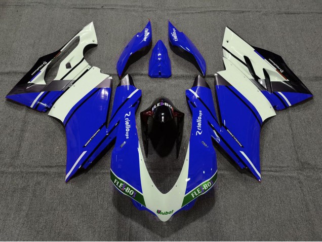 Carenados Moto Ducati 959 1299 2015-2020 - Azul Blanco Negro Brillante Unibat Flex-Box OEM Estilo