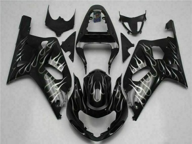 Carenados Moto Suzuki GSXR 600/750 2001-2003 - Negro Brillante Plata Llama