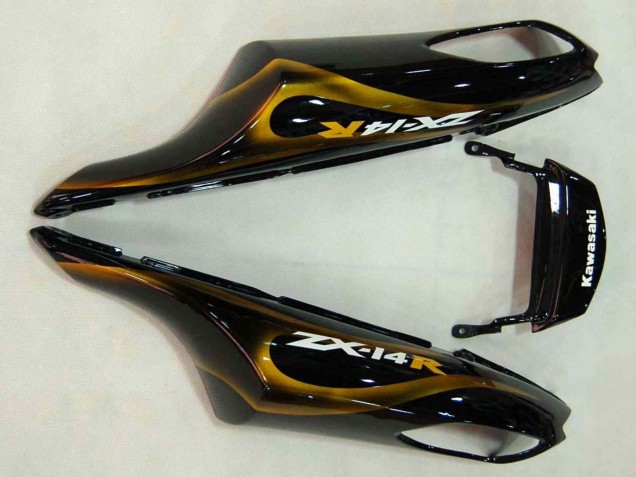 Carenados Moto Kawasaki ZX14R ZZR1400 2006-2011 - Negro Brillante Oro Llama