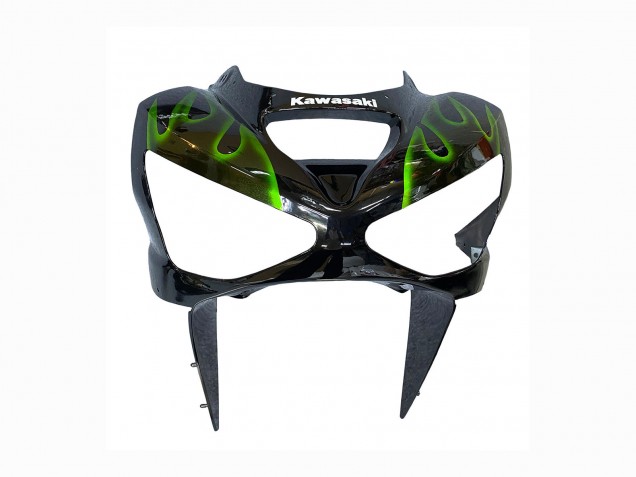 Carenados Moto Kawasaki ZX6R 2003-2004 - Negro Brillante Verde Llama