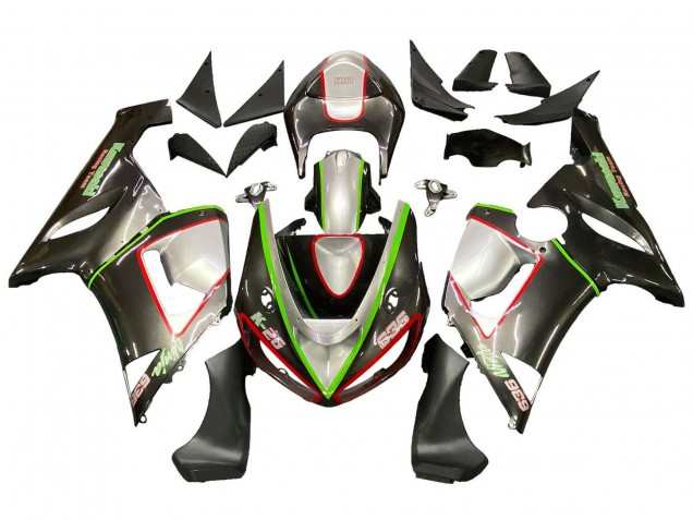 Carenados Moto Kawasaki ZX6R 2005-2006 - Negro Plata Verde Rojo K-26