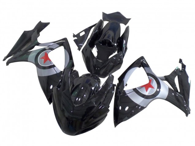 Carenados Moto Suzuki GSXR 600 / GSXR 750 2004-2005 - Negro Brillante Plata Rojo Estrella