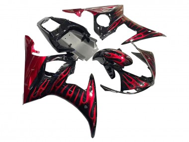 Carenados Moto Yamaha YZF 600 R6 2005 - Negro Rojo Llama