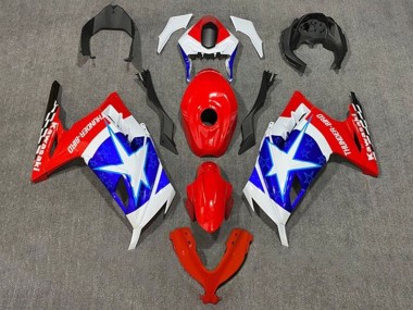 Carenados Moto Kawasaki EX300 2013-2024 - Blanco Rojo Azul Estrella Captain America