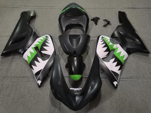 Carenados Moto Kawasaki ZX6R 2005-2006 - Negro Mate Blanco Verde Tiburón