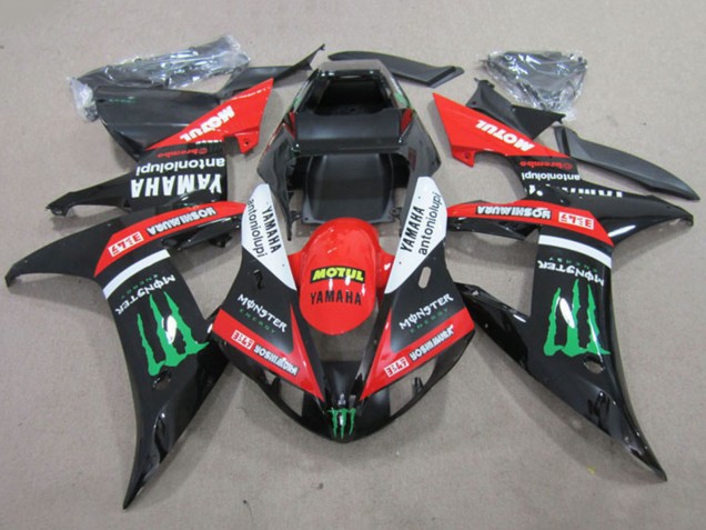 Carenados Moto Yamaha YZF R1 2002-2003 - Rojo Negro Brillante Blanco Verde Motul Monstruo