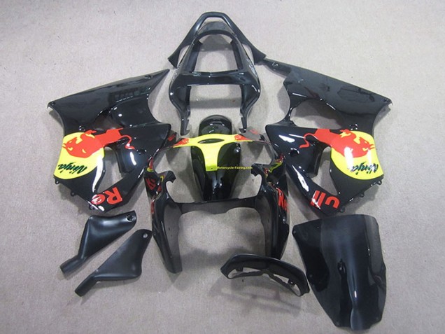 Carenado Moto Kawasaki ZX6R 2000-2002 - Negro Brillante Amarillo Rojo Bull