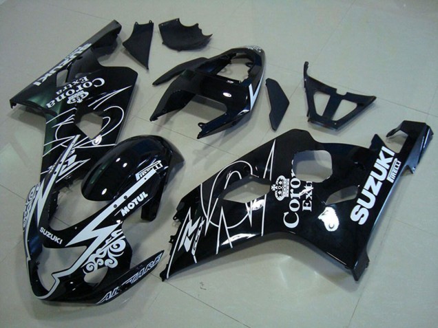 Carenados Moto Suzuki GSXR 750 2004-2005 - Negro Brillante Blanco Corona Extra Motul