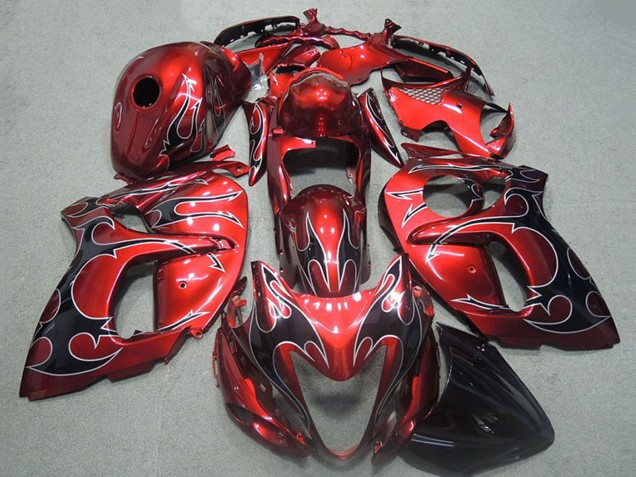 Carenados Moto Suzuki GSXR 1300 Hayabusa 1996-2007 - Rojo Plata Negro Llama