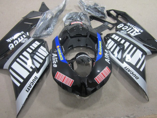 Negro Blanco Advance Alice Carenado Moto Ducati 1098 2007-2014 Negro Blanco Advance Alice Carenado Moto Ducati 1098 2007-2014