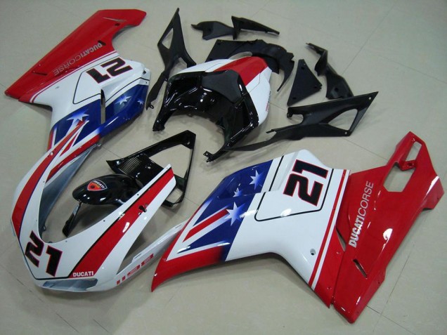 Negro Blanco Rojo 21 Carenado Moto Ducati 848 1098 1198 2007-2014 Negro Blanco Rojo 21 Carenado Moto Ducati 848 1098 1198 2007-2014