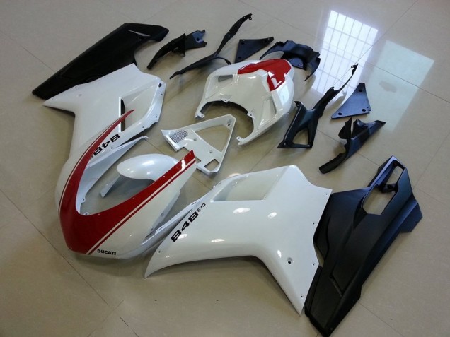 Negro Mate Blanco con Rojo Raya Carenado Moto Ducati 848 1098 1198 2007-2014 Negro Mate Blanco con Rojo Raya Carenado Moto Ducati 848 1098 1198 2007-2014