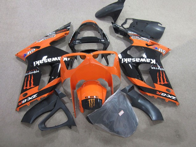 Negro Naranja Monster Carenado Moto Kawasaki ZX6R 2003-2004 Negro Naranja Monster Carenado Moto Kawasaki ZX6R 2003-2004