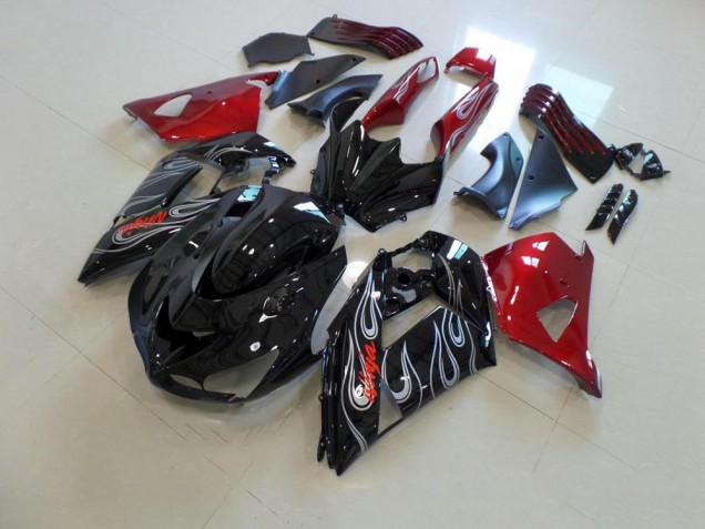Negro Nd Rojo Plata Llama Carenado Moto Kawasaki ZX14R ZZR 1400 2006-2011 Negro Nd Rojo Plata Llama Carenado Moto Kawasaki ZX14R ZZR 1400 2006-2011