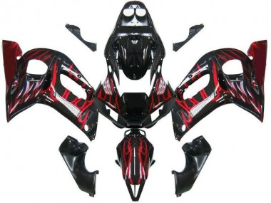 Negro Rojo Llama Carenado Moto Yamaha R6 1998-2002