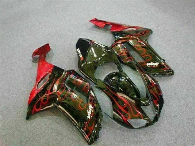 Negro Rojo Llama Kit Carenado Moto Kawasaki ZX6R 2007-2008