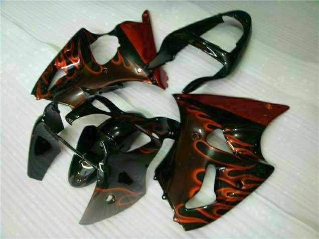 Negro Rojo Llama Kit Completo Carenado Moto Kawasaki ZX6R 2000-2002