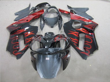 Negro Rojo Llama Kits Completo Carenado Moto ABS Kawasaki ZX6R 2007-2008