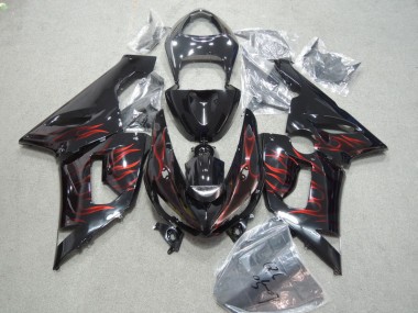 Negro Rojo Llama Kits Completo Carenado Moto Kawasaki ZX6R 2005-2006