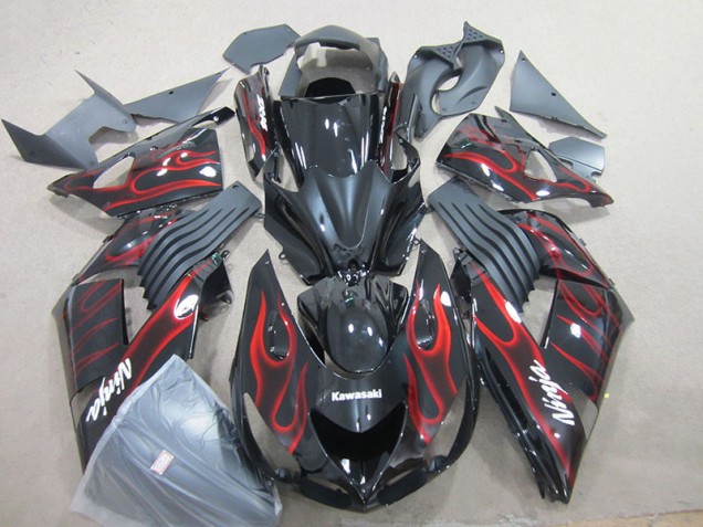 Negro Rojo Llama Ninja Carenado Moto Kawasaki ZX14R ZZR 1400 2006-2011 Negro Rojo Llama Ninja Carenado Moto Kawasaki ZX14R ZZR 1400 2006-2011