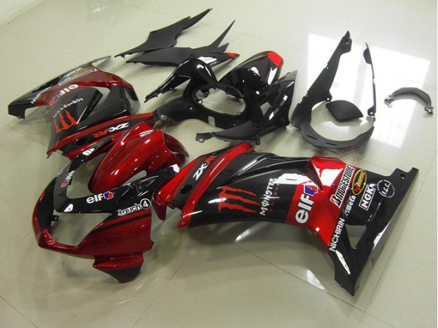 Negro Rojo Monster ABS Moto Plástico Kawasaki ZX 250R 2008-2012