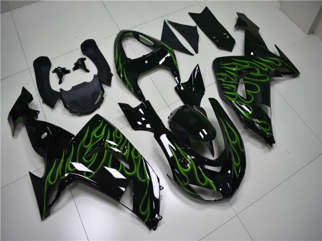 Negro Verde Llama Carenado Moto Kawasaki ZX10R 2006-2007 Negro Verde Llama Carenado Moto Kawasaki ZX10R 2006-2007