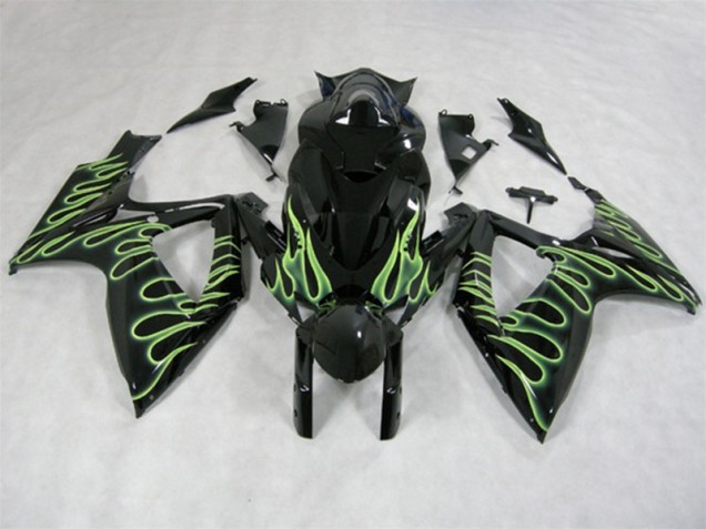 Negro Verde Llama Carenado Moto Suzuki GSXR 600 K6 2006-2007 Negro Verde Llama Carenado Moto Suzuki GSXR 600 K6 2006-2007