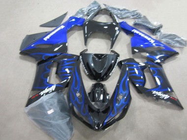 Ninja 636 de llama azul y negra Carenado Moto Kawasaki ZX6R 2005-2006
