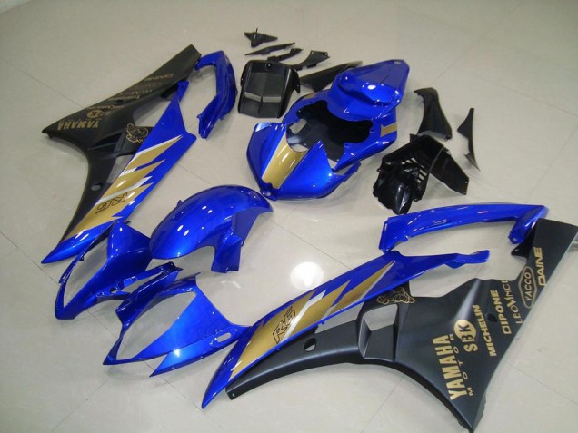 Pegatina negra azul con dorada Carenados Moto Yamaha R6 2006-2007