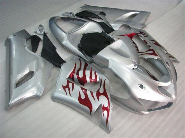 Plata Rojo Llamas Carenado Moto Kawasaki ZX6R 2005-2006