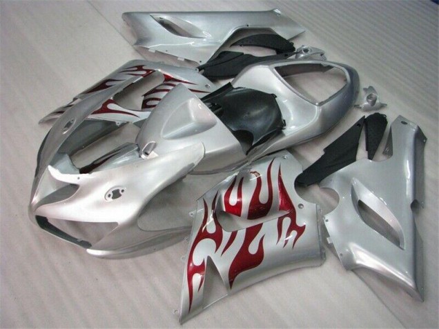 Plata Rojo Llamas Carenado Moto Kawasaki ZX6R 2005-2006