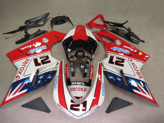 Rojo Blanco Breil Xerox 21 Carenado Moto Ducati 1098 2007-2014 Rojo Blanco Breil Xerox 21 Carenado Moto Ducati 1098 2007-2014